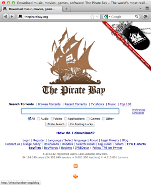 Screenshot der «The Pirate Bay»-Website