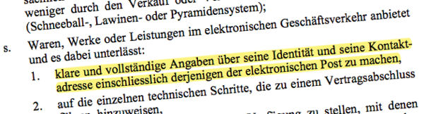 Text: Auszug aus dem Lauterkeitsgesetz bezüglich Impressumspflicht