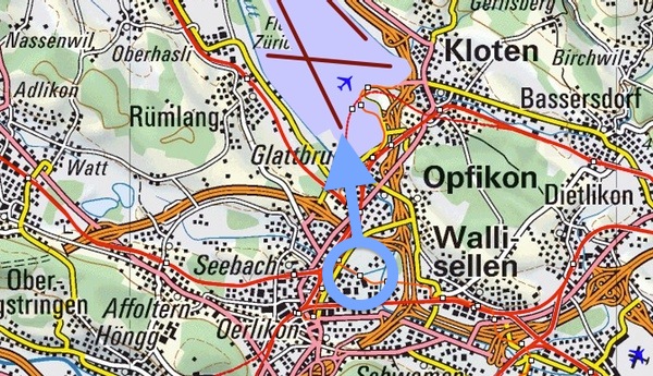 Bild: Kartenausschnitt mit Zürich-Nord und Flughafen Zürich