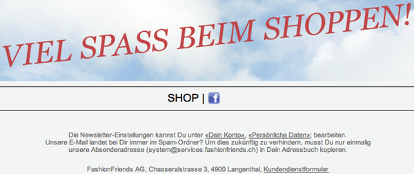 Screenshot: Ausschnitt aus FashionFriends-Newsletter