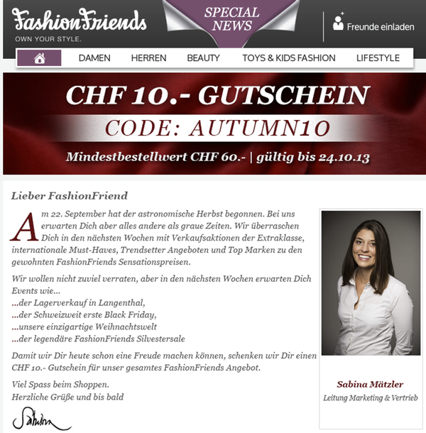 Screenshot: Ausschnit aus Spam-E-Mail von FashionFriends